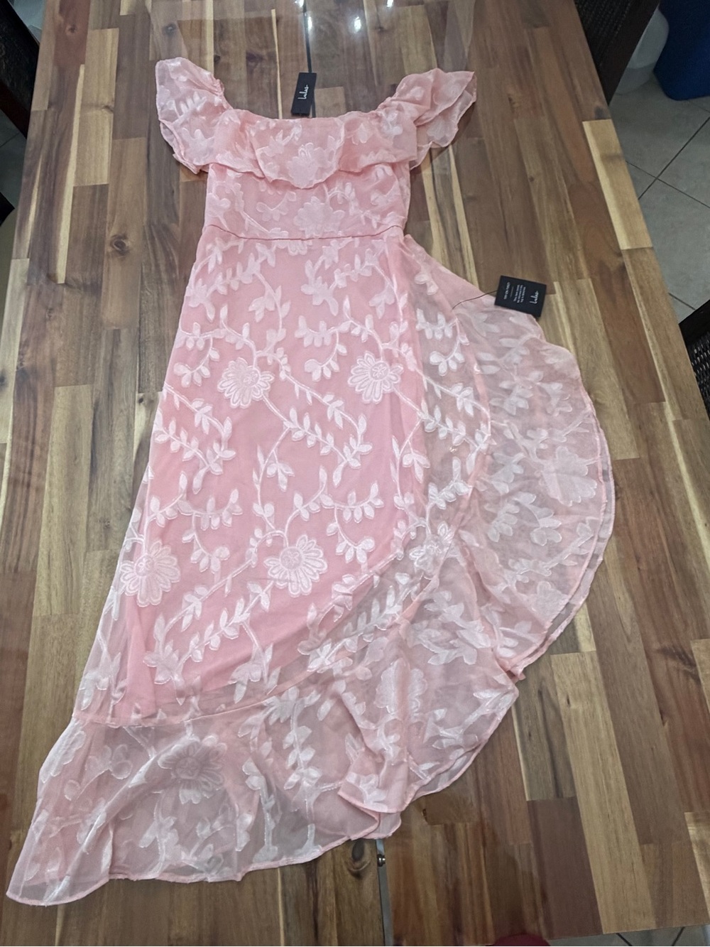 NWT Sz M Lulus Pretty Perfect Blush Burnout Floral Off-the-Shoulder Midi Dress - Picture 5 of 14
